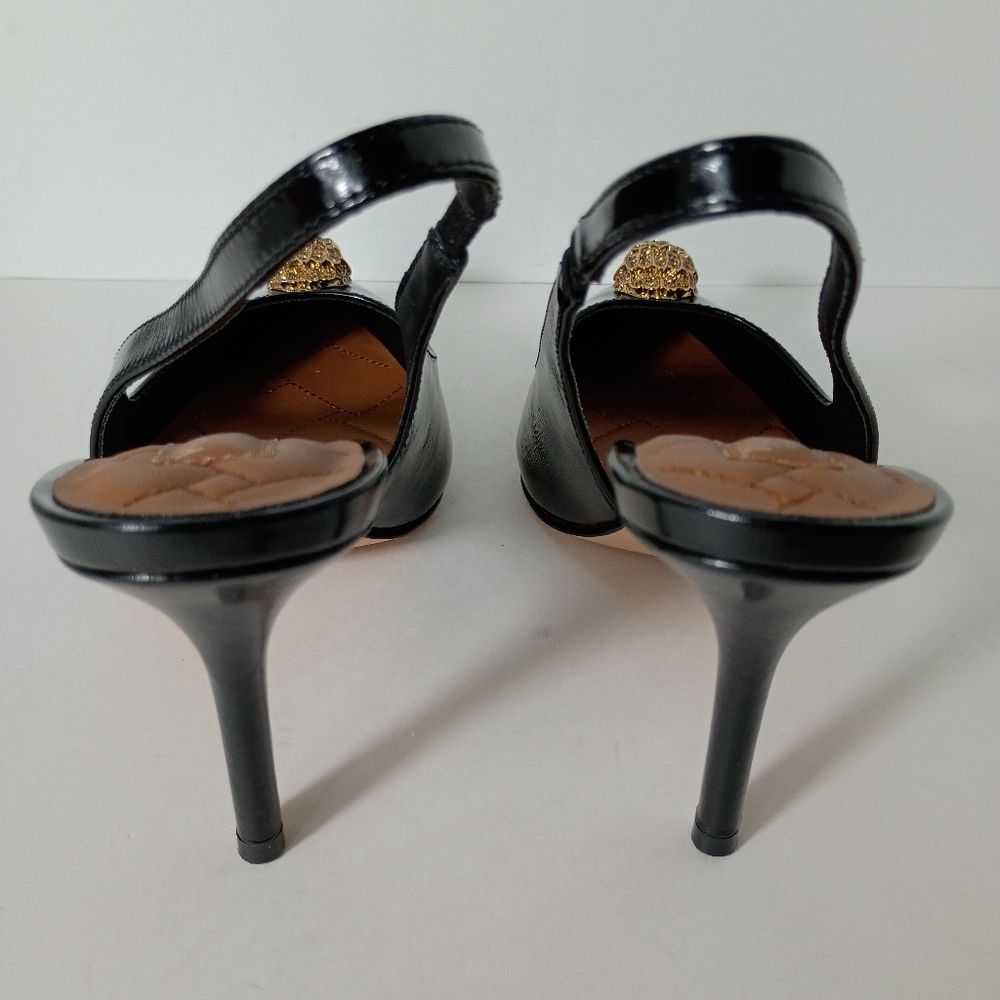 Kurt Geiger London Large Eagle Head Black Patent Leather Slingback Pumps - Picture 7 of 13
